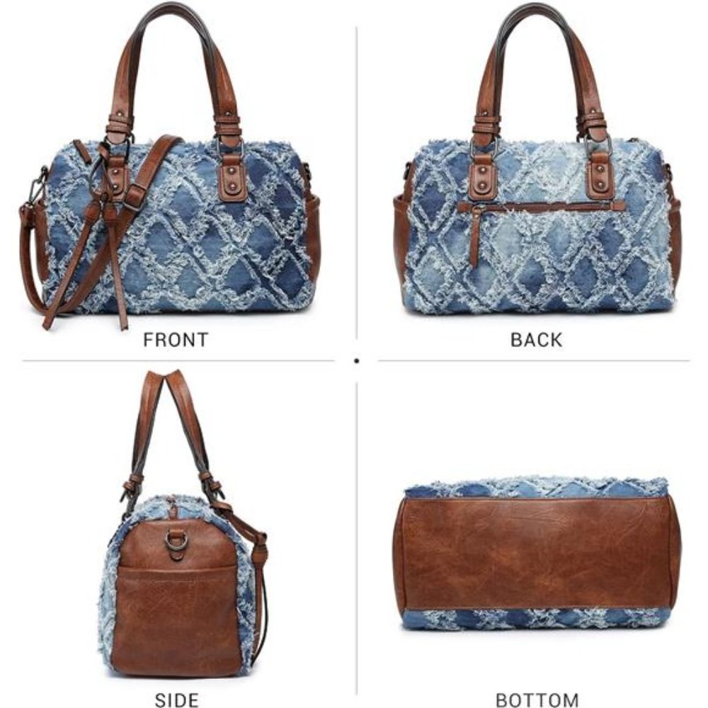 THE DENIM COLLECTION BY JACQUITA Vegan Leather Barrel Large Satchel Handbag - Picture 3 of 17
